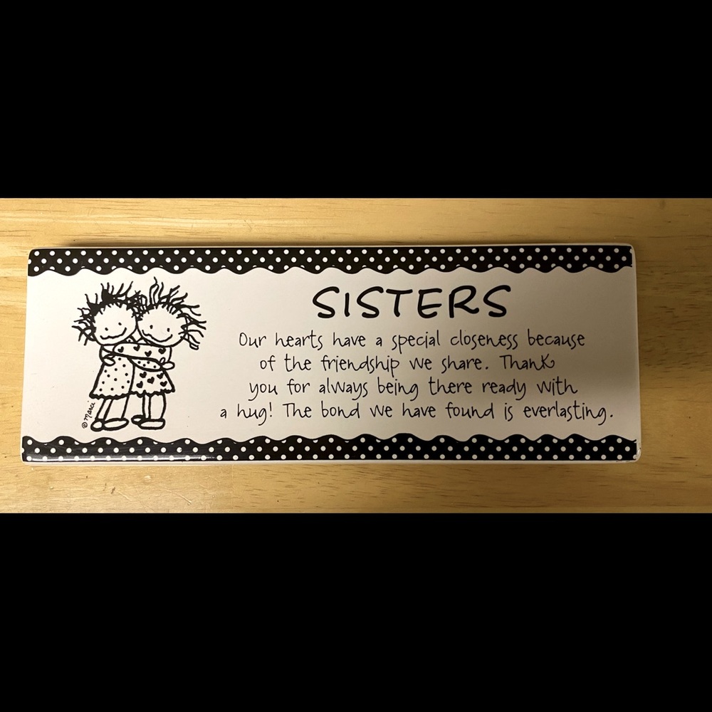 Black and White Ceramic Sisters Plaque